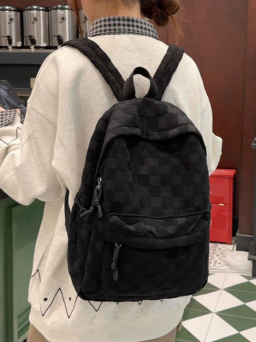 Women'S Fashion Backpack - Womens Patchwork Plaid Faux Fur Backpack