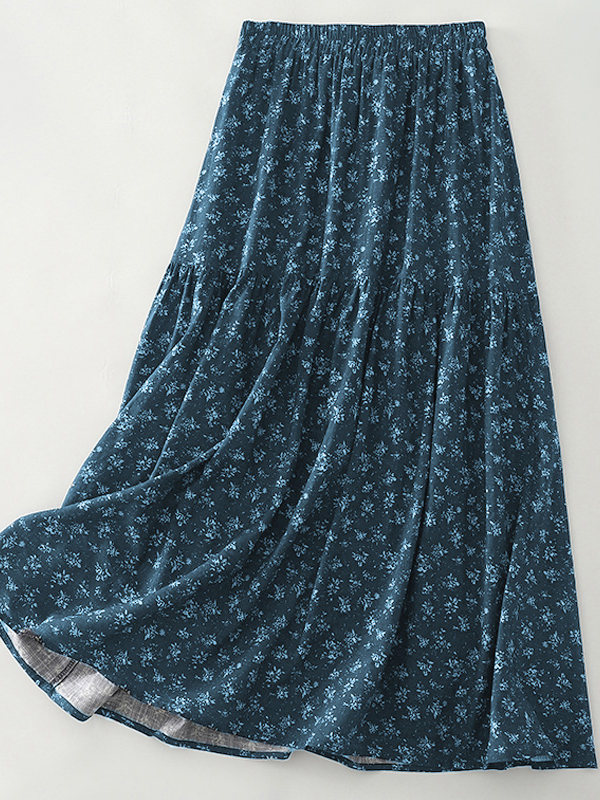 A-Line Skirt Midi - High Waist Floral Print Midi Skirt