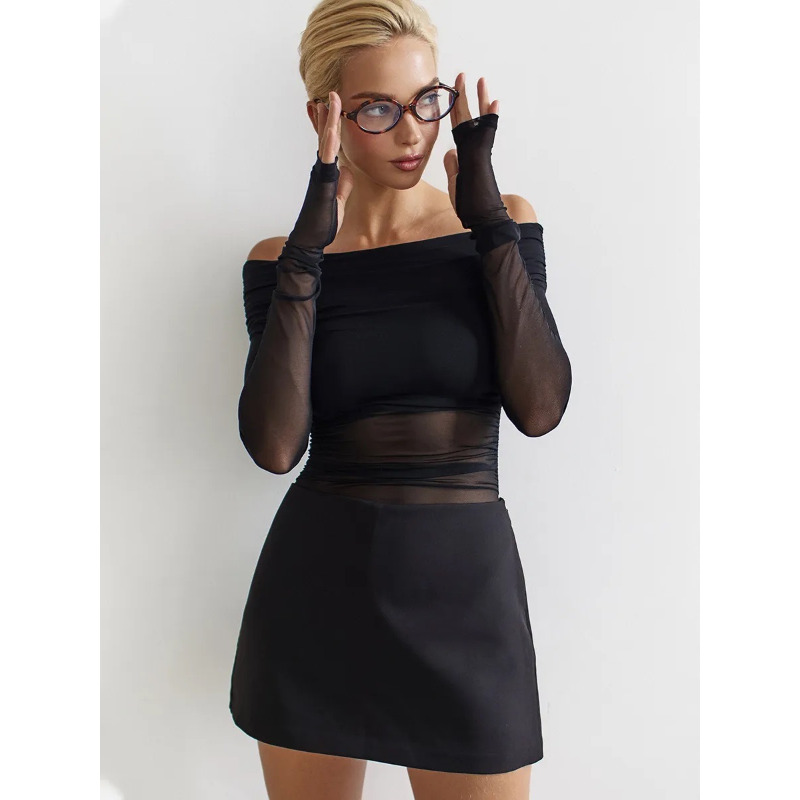 Women  Mesh Off Shoulder Top S - Crop Top Women ulasan dan harga