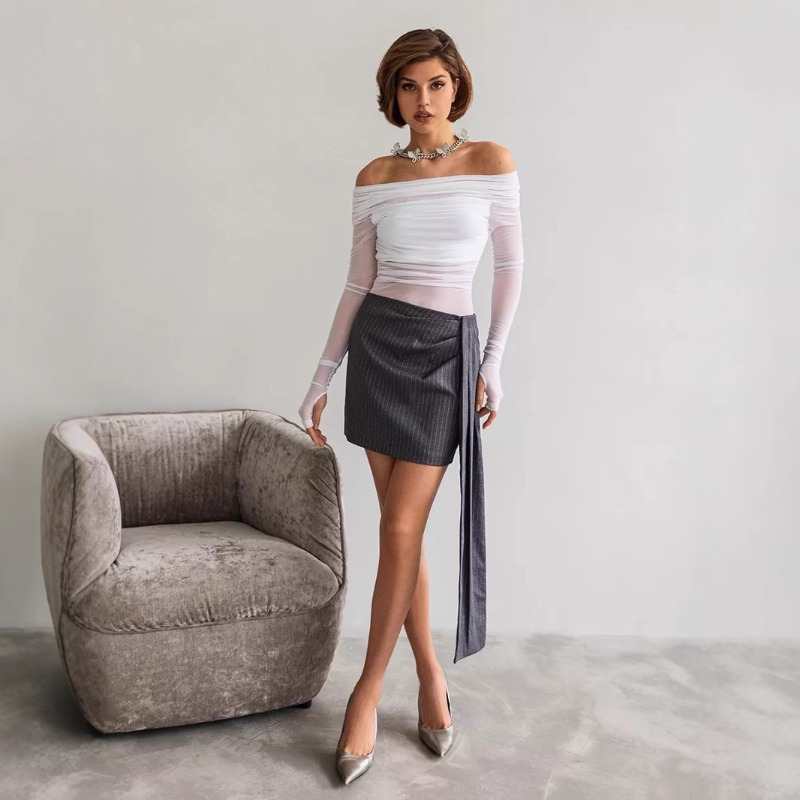Women  Mesh Off Shoulder Top S - Crop Top Women ulasan dan harga