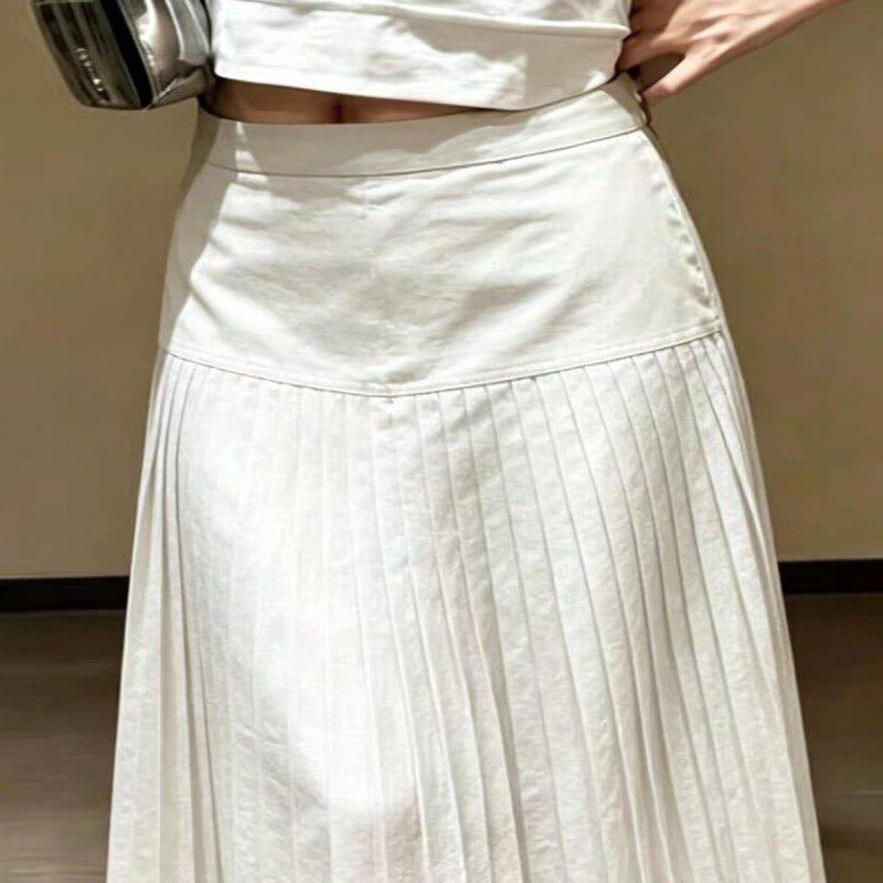 White Heavyweight Pleated Half - A-Line Skirt Midi ulasan dan harga