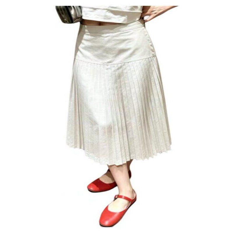 White Heavyweight Pleated Half - A-Line Skirt Midi ulasan dan harga