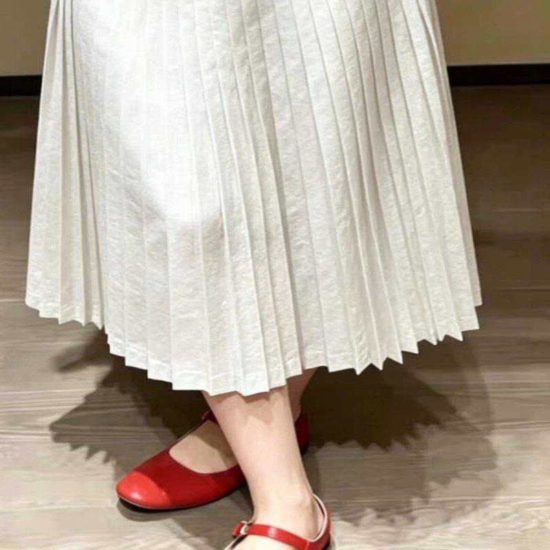White Heavyweight Pleated Half - A-Line Skirt Midi ulasan dan harga