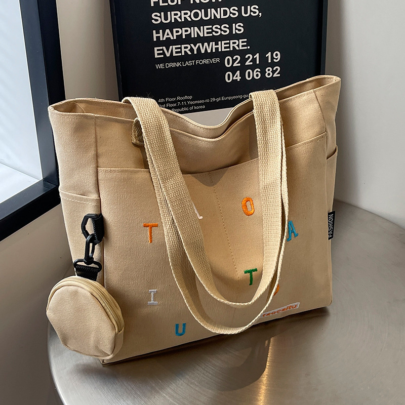 Kawaii Khaki Canvas Tote Bag C - Coin Purse Women ulasan dan harga