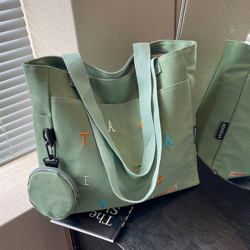 Kawaii Khaki Canvas Tote Bag C - Coin Purse Women ulasan dan harga