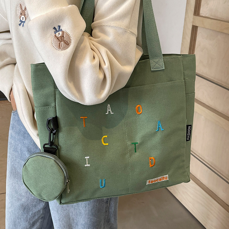 Kawaii Khaki Canvas Tote Bag C - Coin Purse Women ulasan dan harga
