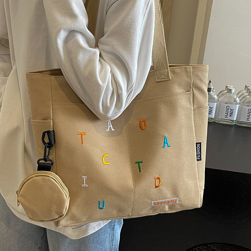 Kawaii Khaki Canvas Tote Bag C - Coin Purse Women ulasan dan harga