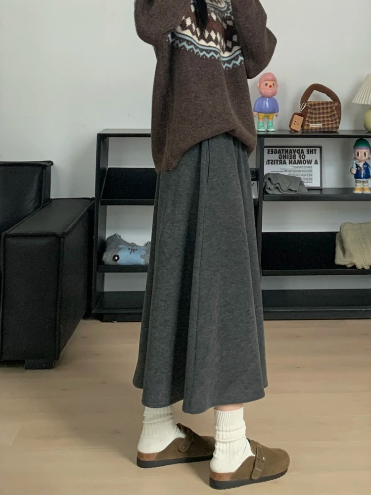 Gray A-Line Midi Skirt Pleated - A-Line Skirt Midi ulasan dan harga
