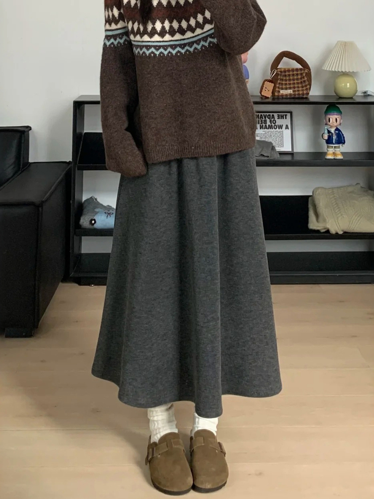 Gray A-Line Midi Skirt Pleated - A-Line Skirt Midi ulasan dan harga