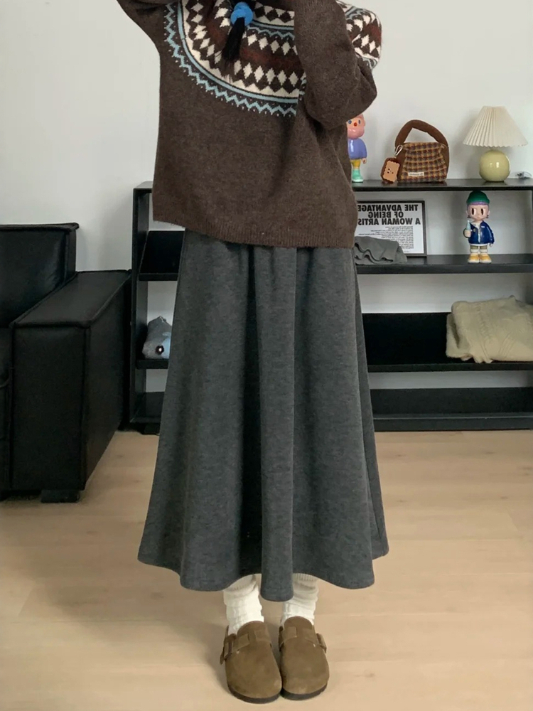 Gray A-Line Midi Skirt Pleated - A-Line Skirt Midi ulasan dan harga