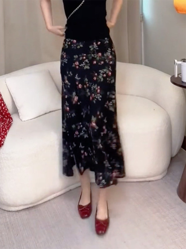 Summer New High Waist Floral P - A-Line Skirt Midi ulasan dan harga