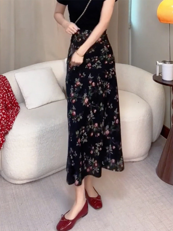 Summer New High Waist Floral P - A-Line Skirt Midi ulasan dan harga
