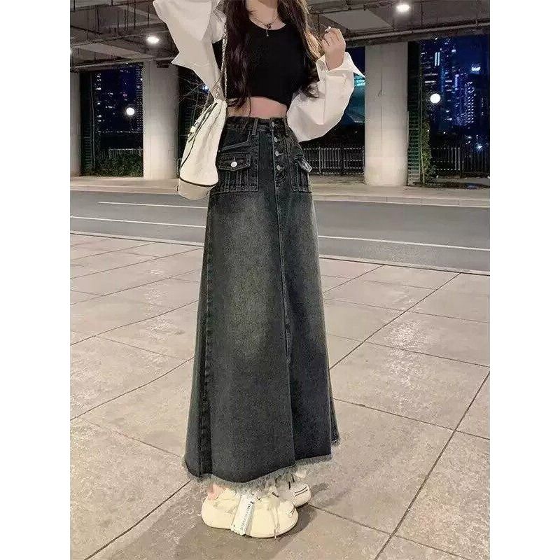 High Waist A-Line Midi Denim S - A-Line Skirt Midi ulasan dan harga