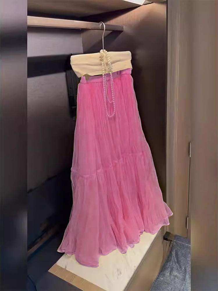 Elegant High Waist Mesh Half S - A-Line Skirt Midi ulasan dan harga