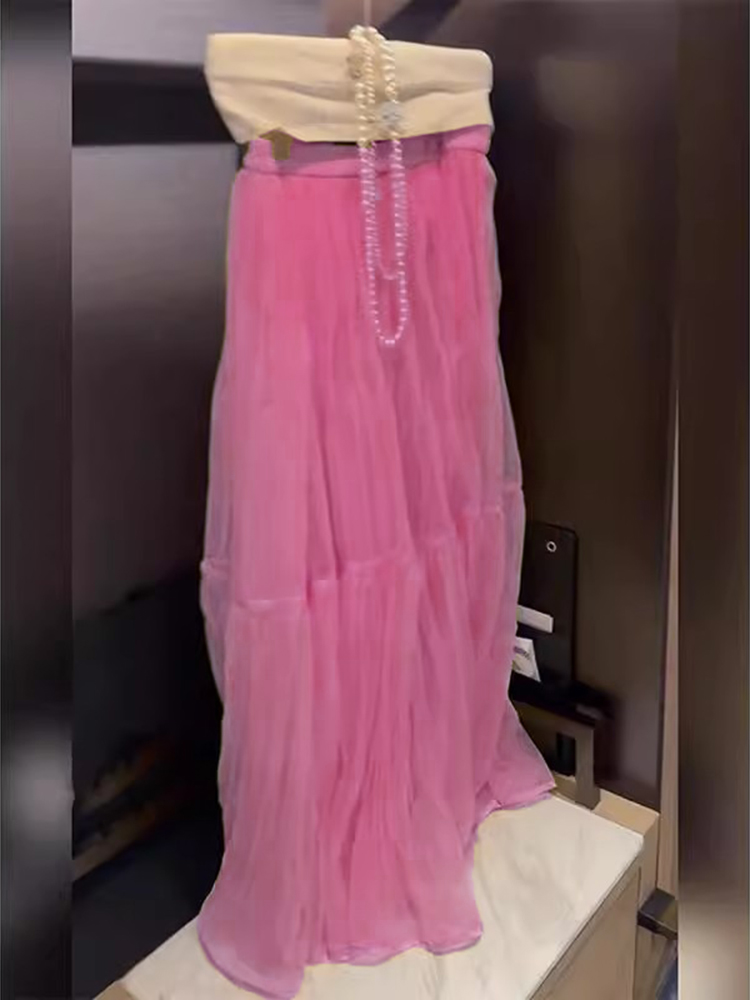 Elegant High Waist Mesh Half S - A-Line Skirt Midi ulasan dan harga