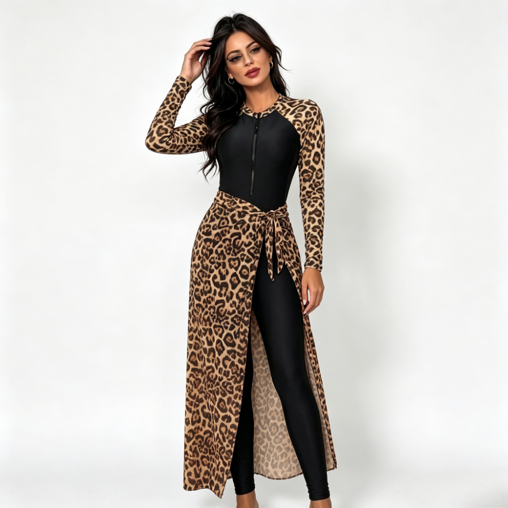 2026 Leopard Print 3 Piece Mod - Printed Wrap Skirt ulasan dan harga