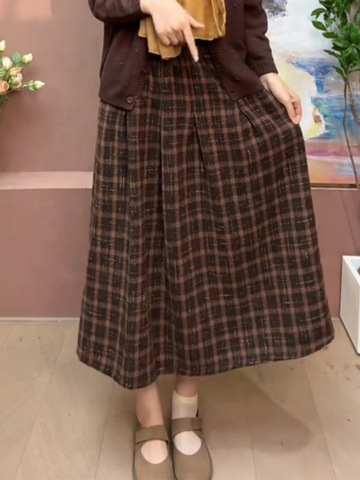 Retro Thickened Woolen A-Line  - A-Line Skirt Midi ulasan dan harga