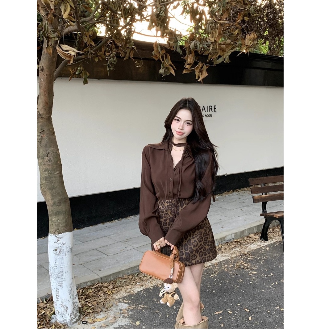 Caramel Long Sleeve Loose Midi - Printed Wrap Skirt ulasan dan harga