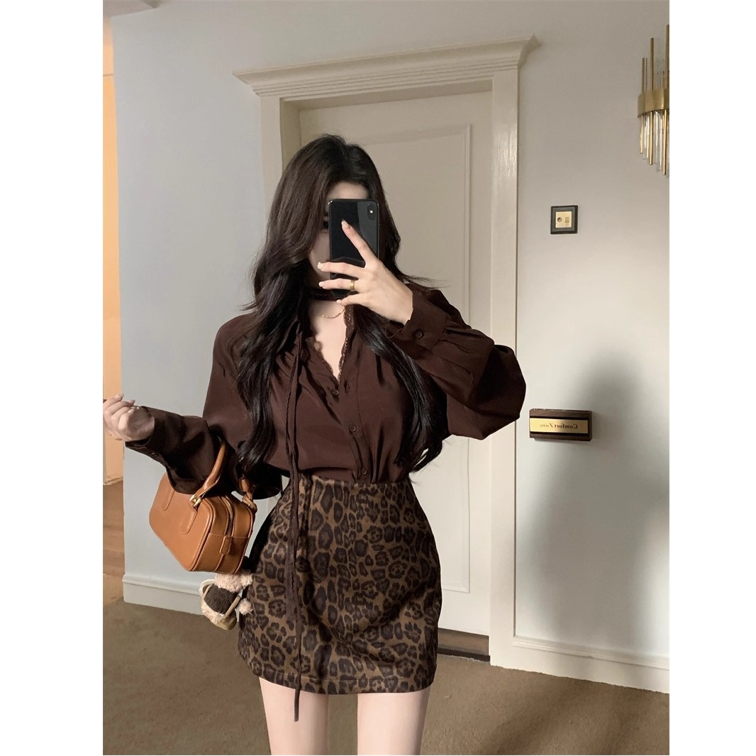Caramel Long Sleeve Loose Midi - Printed Wrap Skirt ulasan dan harga