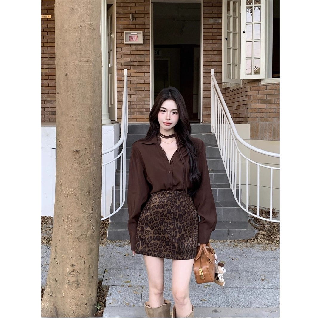 Caramel Long Sleeve Loose Midi - Printed Wrap Skirt ulasan dan harga