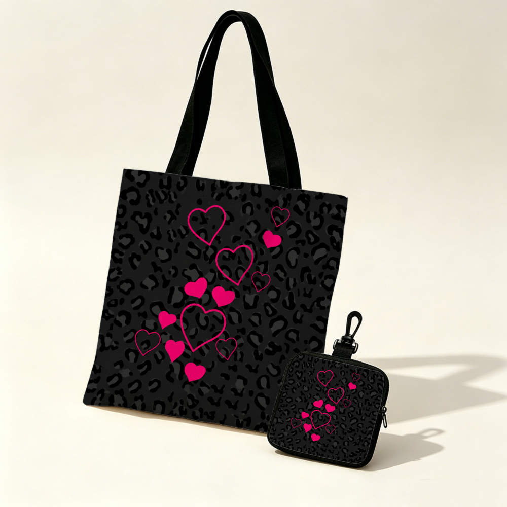 Black Leopard Print Pink Heart - Coin Purse Women ulasan dan harga