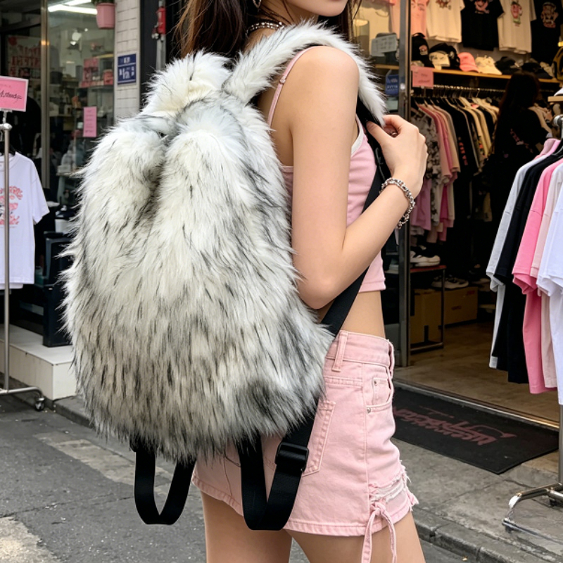 Faux Fur Backpack for Women, W - Women'S Fashion Backpack ulasan dan harga