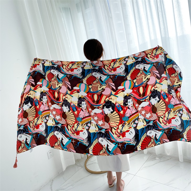 90x185cm Cotton Linen Print Su - Printed Wrap Skirt ulasan dan harga