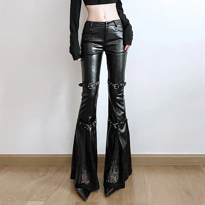 Women's PU Leather Flare Pants - Women'S Y2K Fashion Aesthetic ulasan dan harga