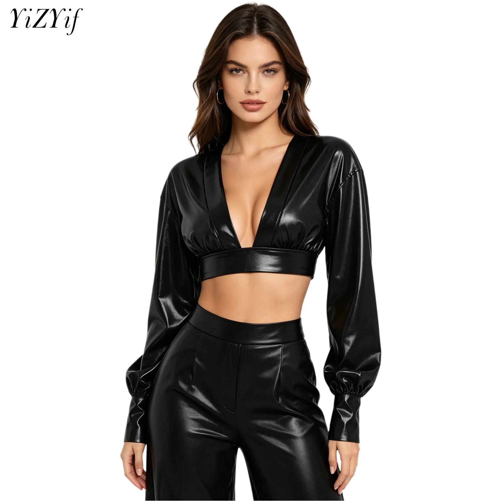 Womens Y2K Metallic Shiny Hip  - Crop Top Women ulasan dan harga